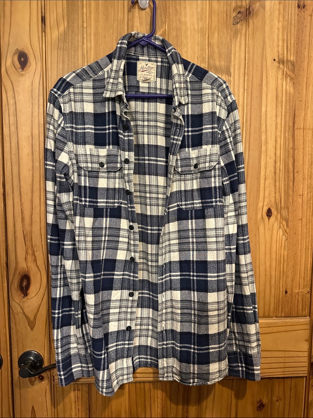 American Eagle Outfitters Navy and White Plaid Button-Up Shirt